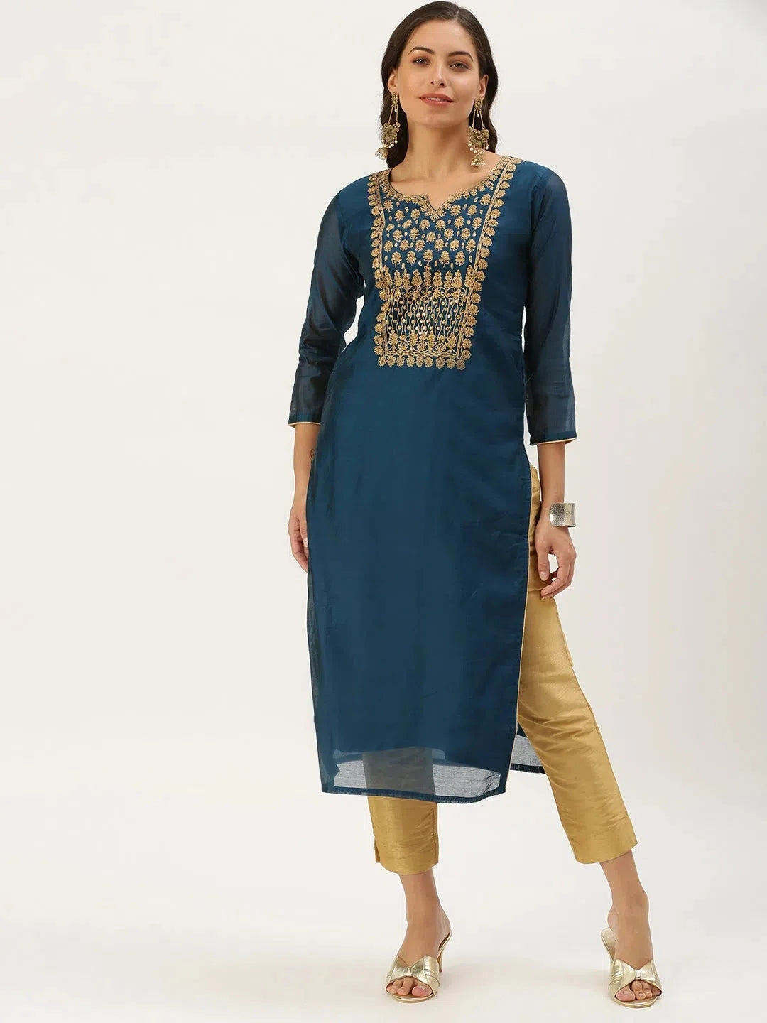 Teal Embellished Indian Kurtis - Stylish Women's Kurtas Online