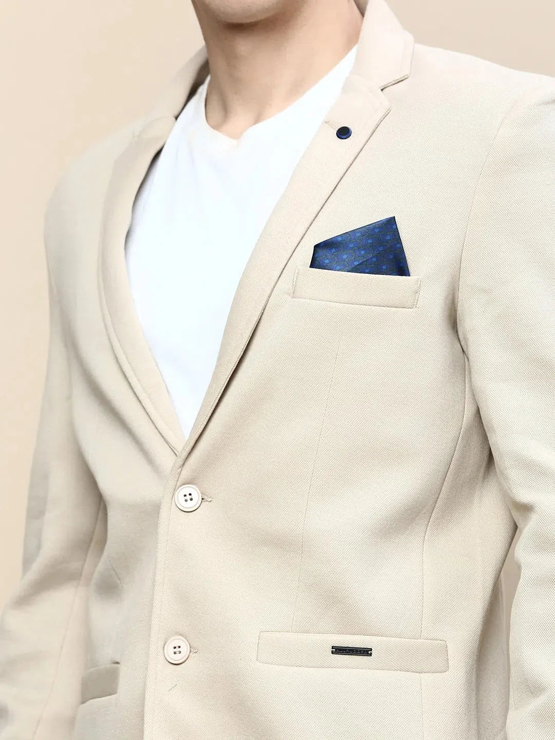 Beige Cotton Men's Ethnic Wear: Solid Nehru Jacket Blazer