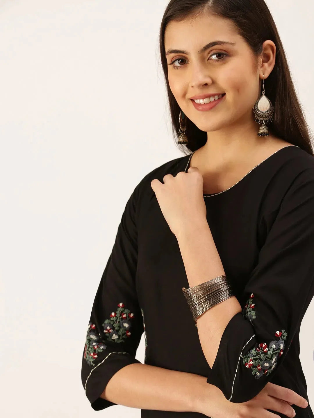 Black Embroidered Indian Kurta Ladies - Cotton Kurti Online