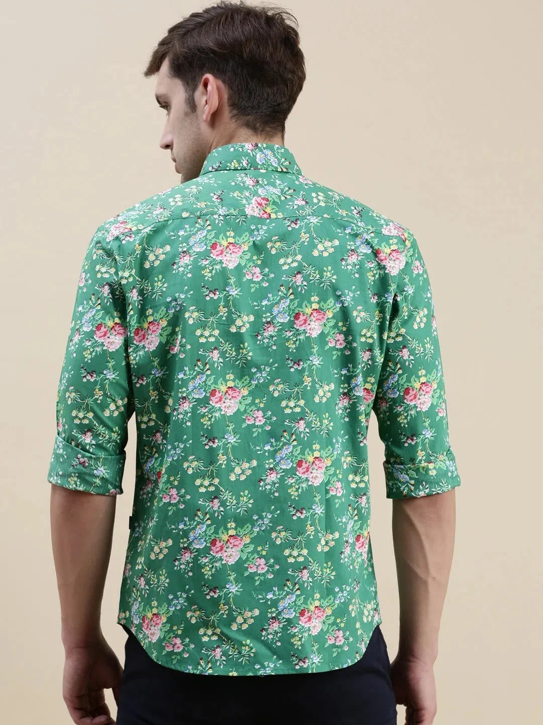 Green Floral Mens Shirt - Printed Cotton Shirt by DesiQlo