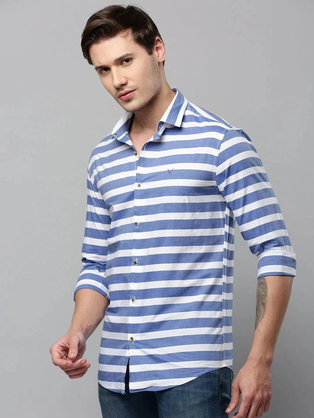 Blue Striped Cotton Shirt - DesiQlo Mens Casual Shirt