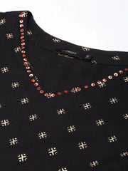 Women Straight Black Geometric Kurta-GW-4746-Black
