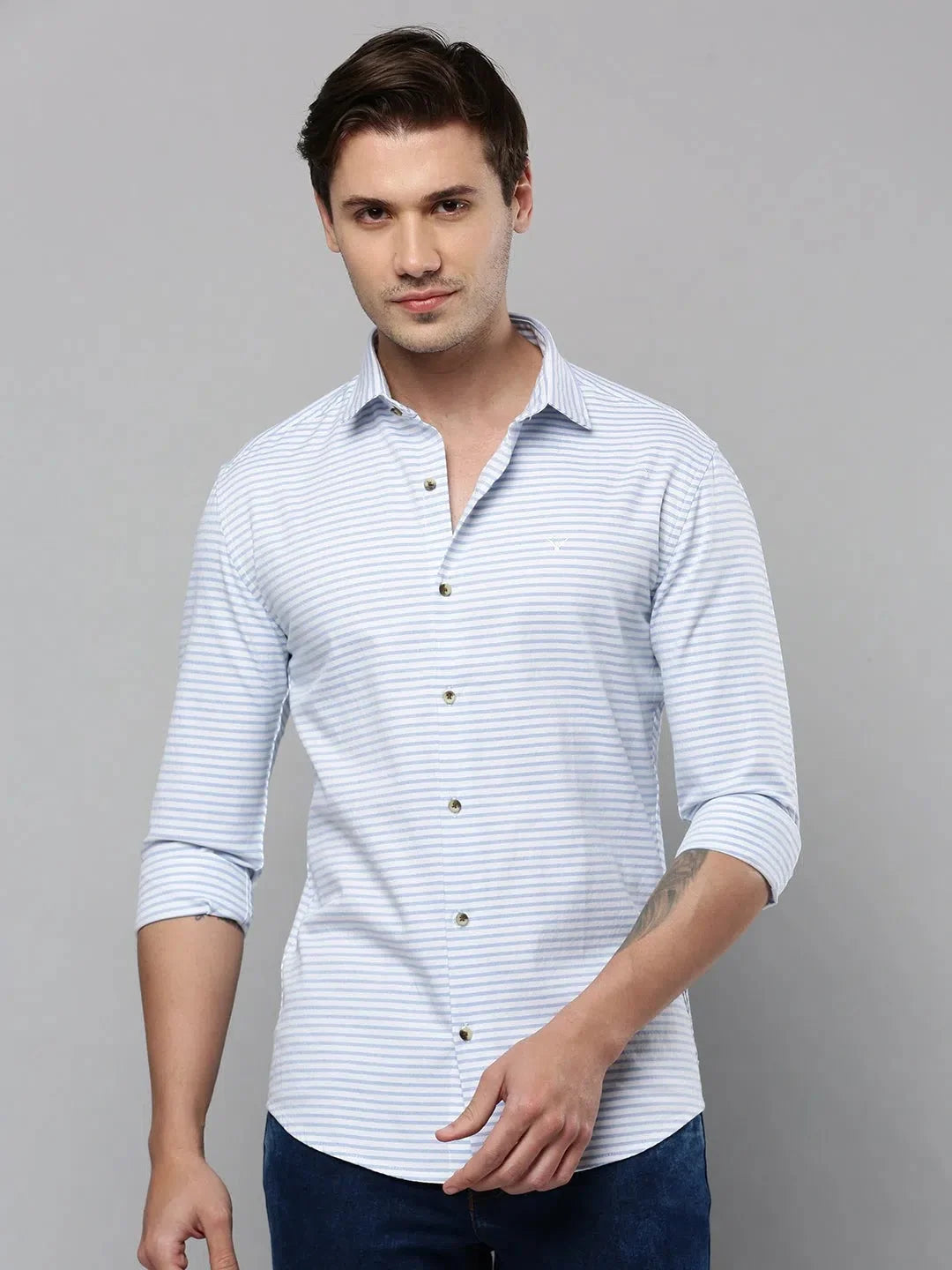 Men's White Striped Cotton Shirt - Classic Casual Style