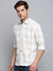 Men White Checked Casual Shirt-MARFACHECKS-4440-Offwhite