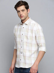 Men White Checked Casual Shirt-MARFACHECKS-4440-Offwhite
