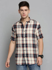 Men Beige Checked Casual Shirt-NICKCHECKSTWILL-1890-Cream