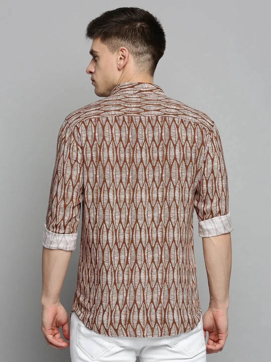 Brown Printed Mens Shirt - Viscose Casual Shirt | DesiQlo