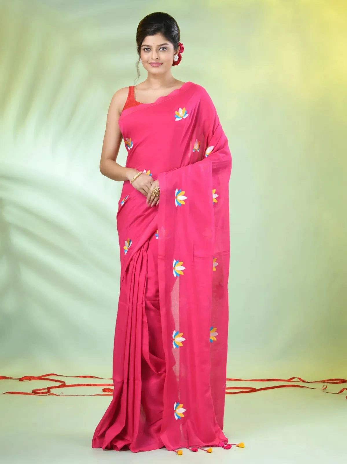 Pink Embroidered Cotton Saree | Designer Sarees India