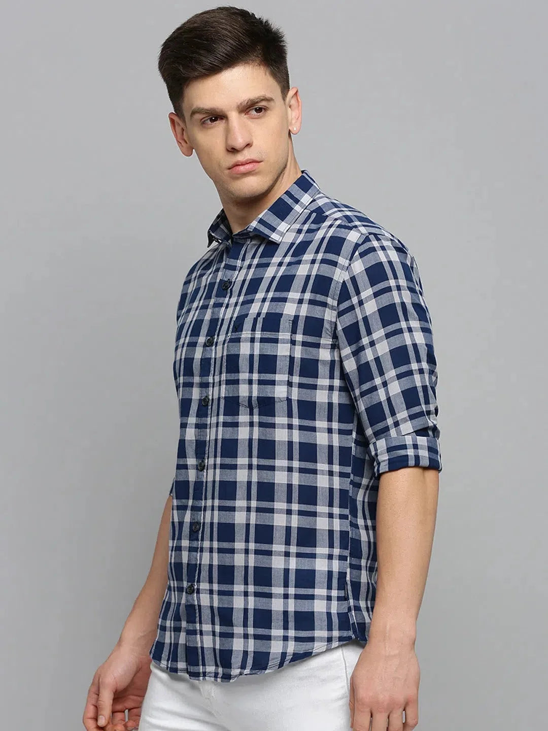 Blue Checked Cotton Mens Shirt | Casual Style
