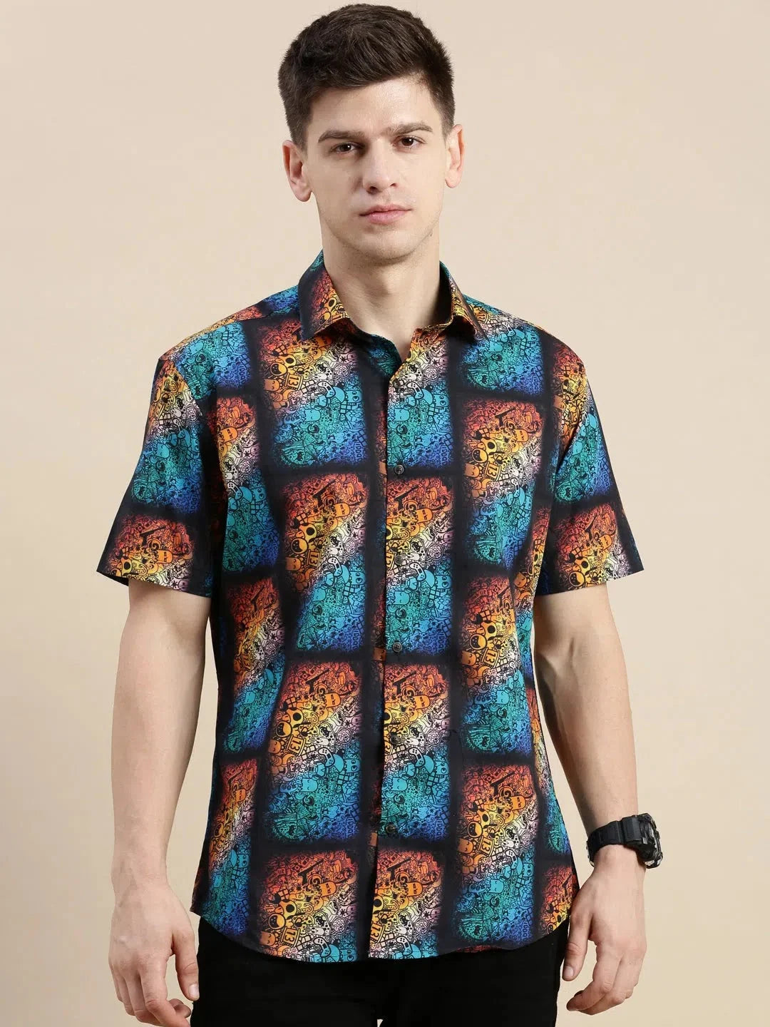 Multi Graphics Printed Shirt | PolySatin Mens Shirt - DesiQlo