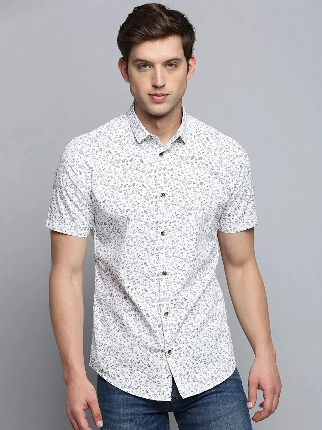 Stylish White Printed Mens Shirt - Cotton Casual Shirt | DesiQlo