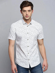 Men White Printed Casual Shirt-PICOPRINT-2021-White