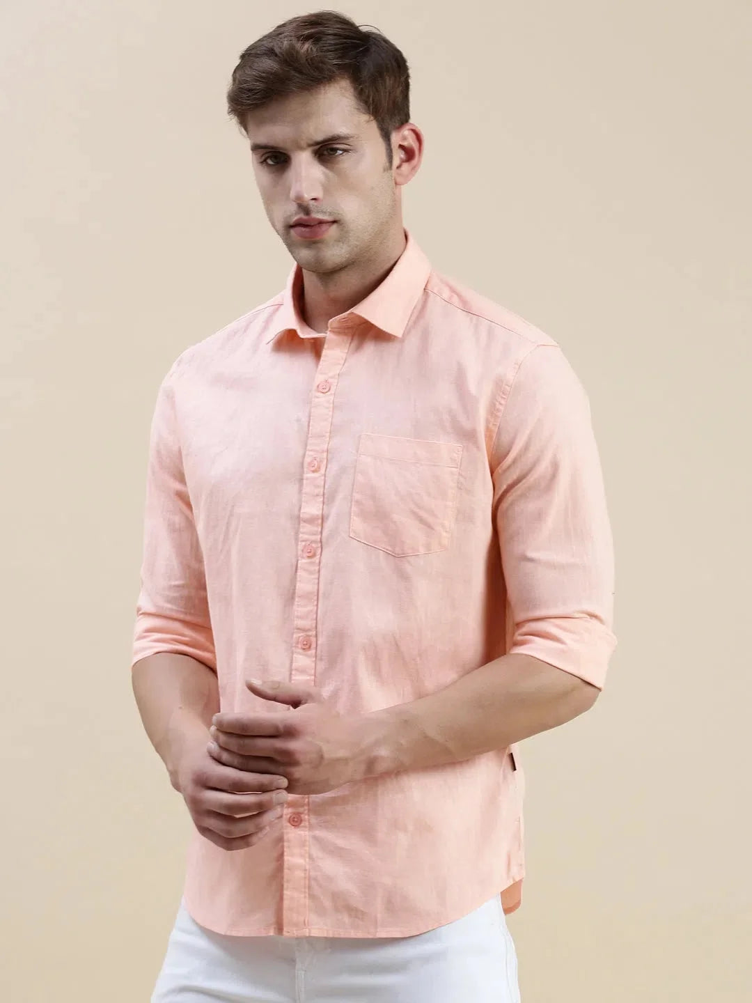 Men's Peach Cotton Shirt | Solid Color Casual Shirts