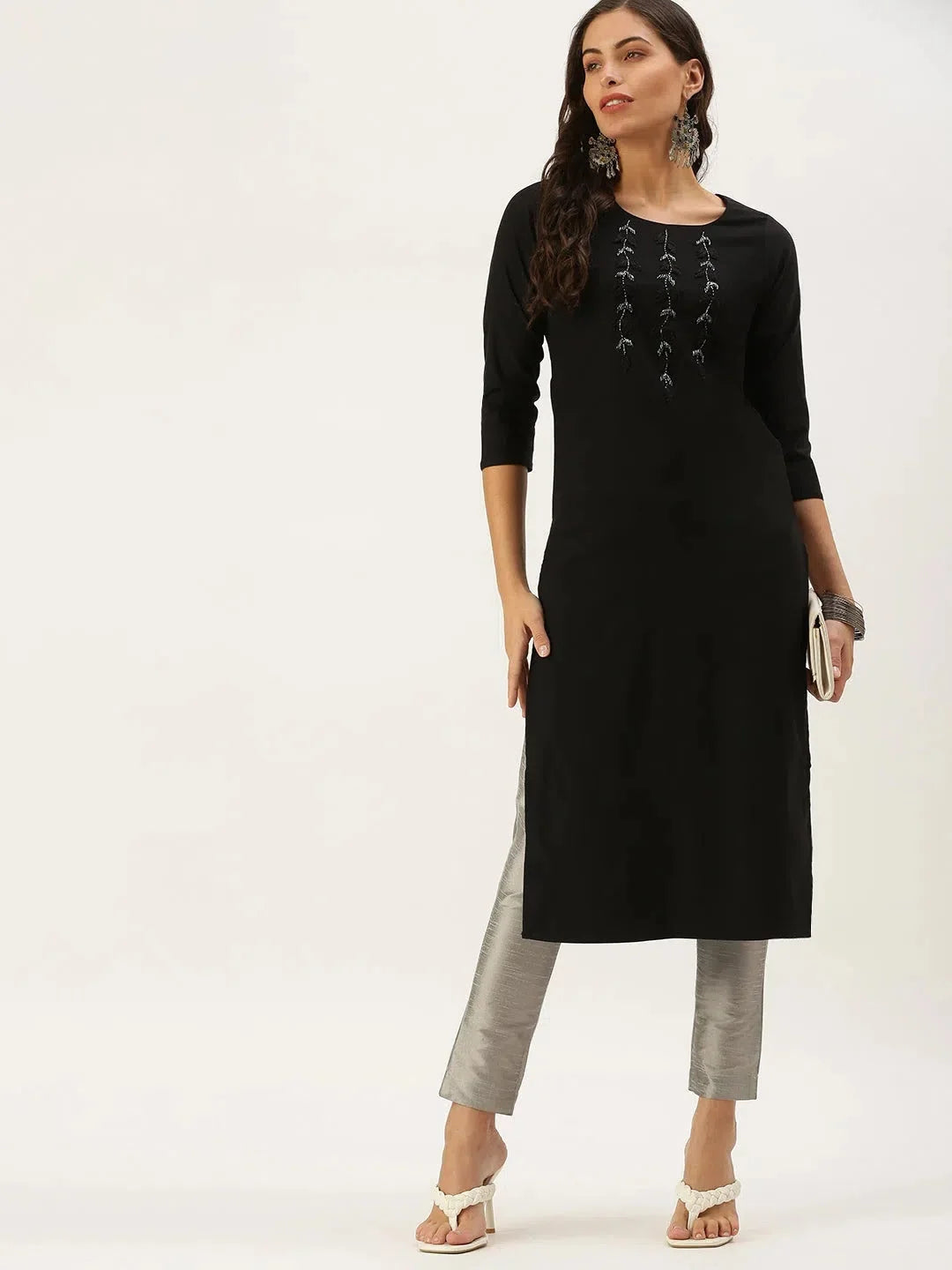 Sleek Black Embellished Kurta | DesiQlo Women's Indian Kurta