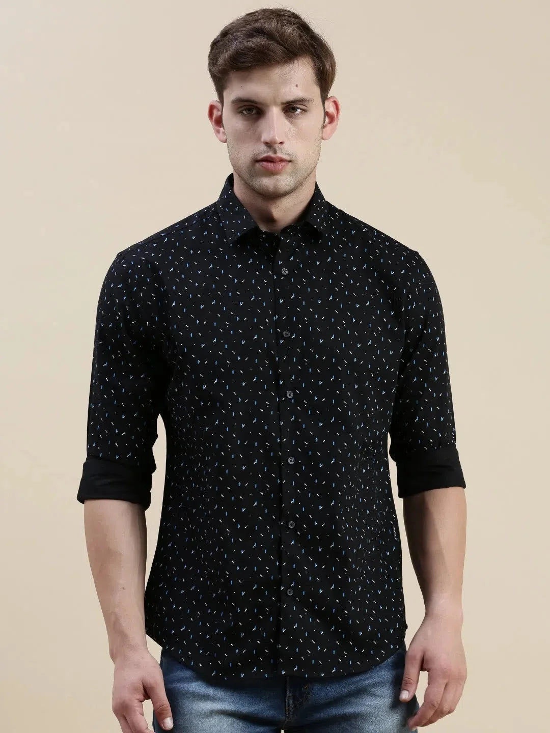 Black Geometric Cotton Mens Shirt | Casual Printed Shirt
