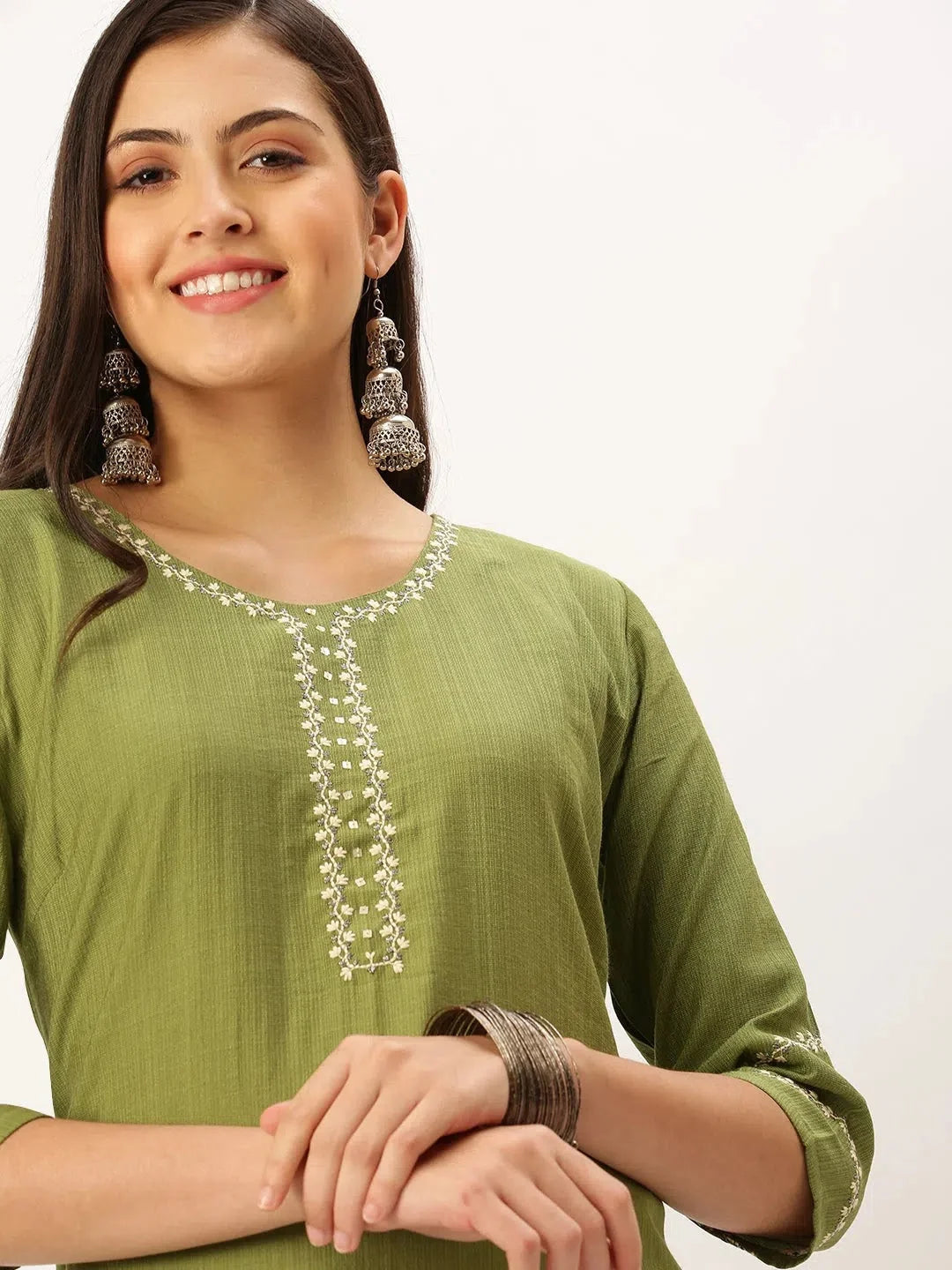 Green Embroidered Cotton Indian Kurti - Stylish Kurtas