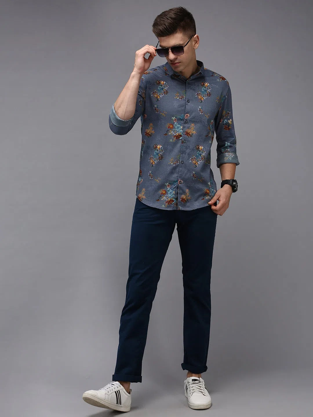Men's Blue Printed Shirt - DesiQlo Cotton Casual Shirt