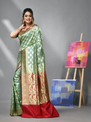 Ice Blue Silk Banarasi Saree With Zari Woven Designs-MA52BSL441050020