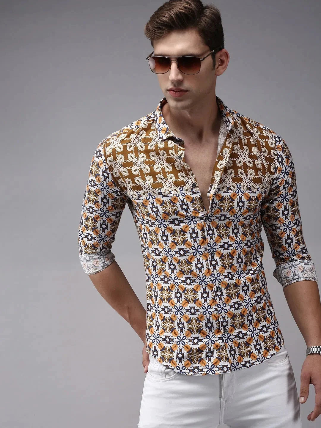 Men Brown Printed Casual Shirt-PARKERPRINT-1548-Brown