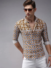 Men Brown Printed Casual Shirt-PARKERPRINT-1548-Brown