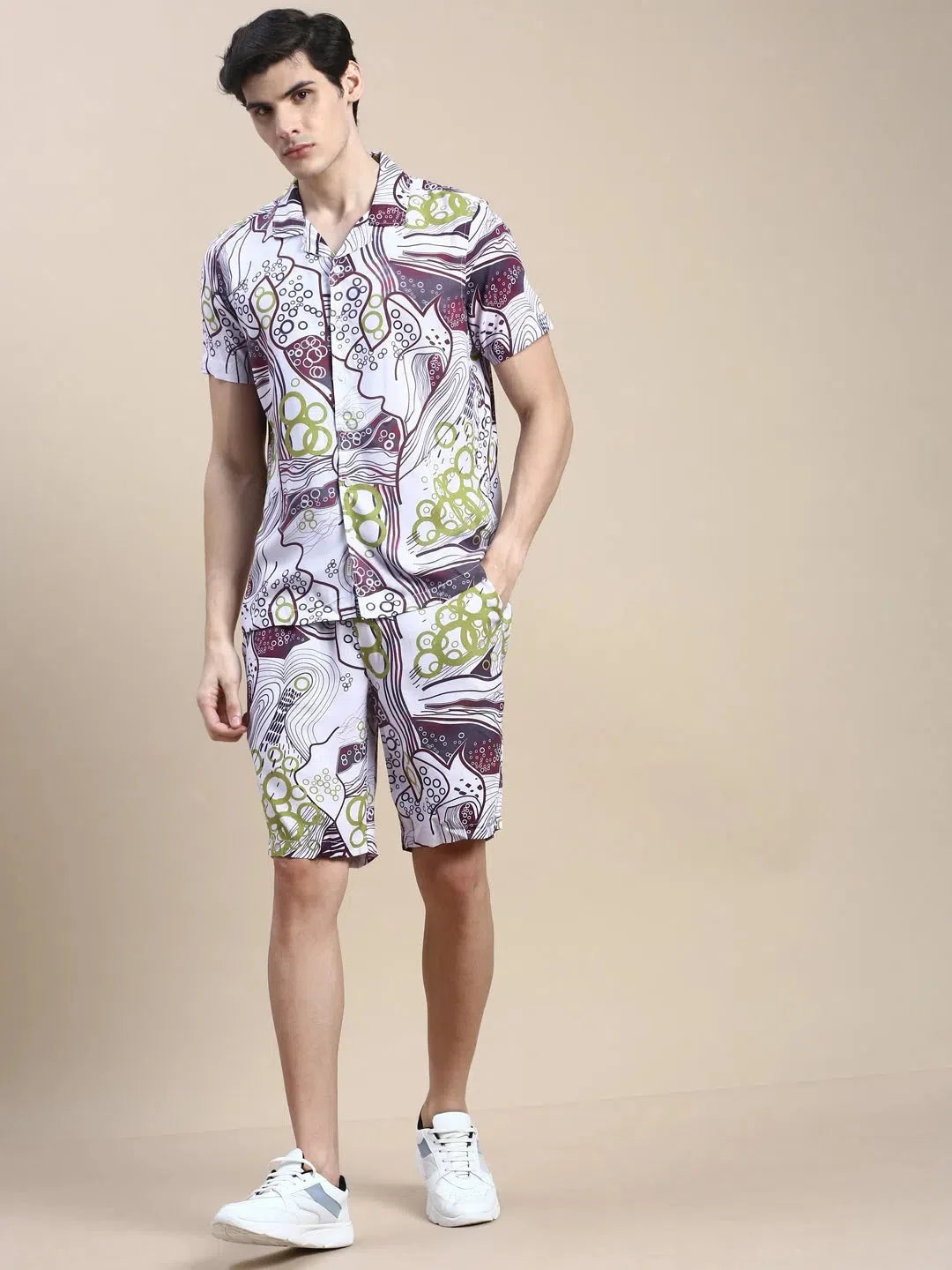 Men's Pink Printed Casual Co ord Set | Stylish Two Piece Sets