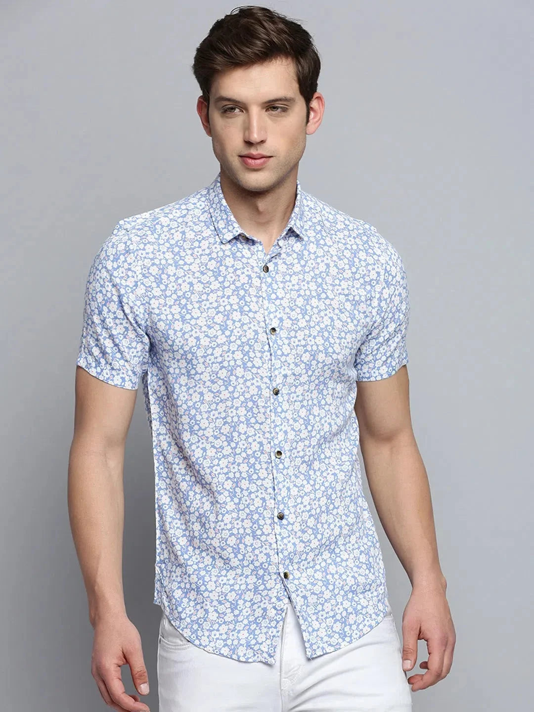 Stylish Blue Printed Mens Shirt - Viscose Casual Shirt | DesiQlo