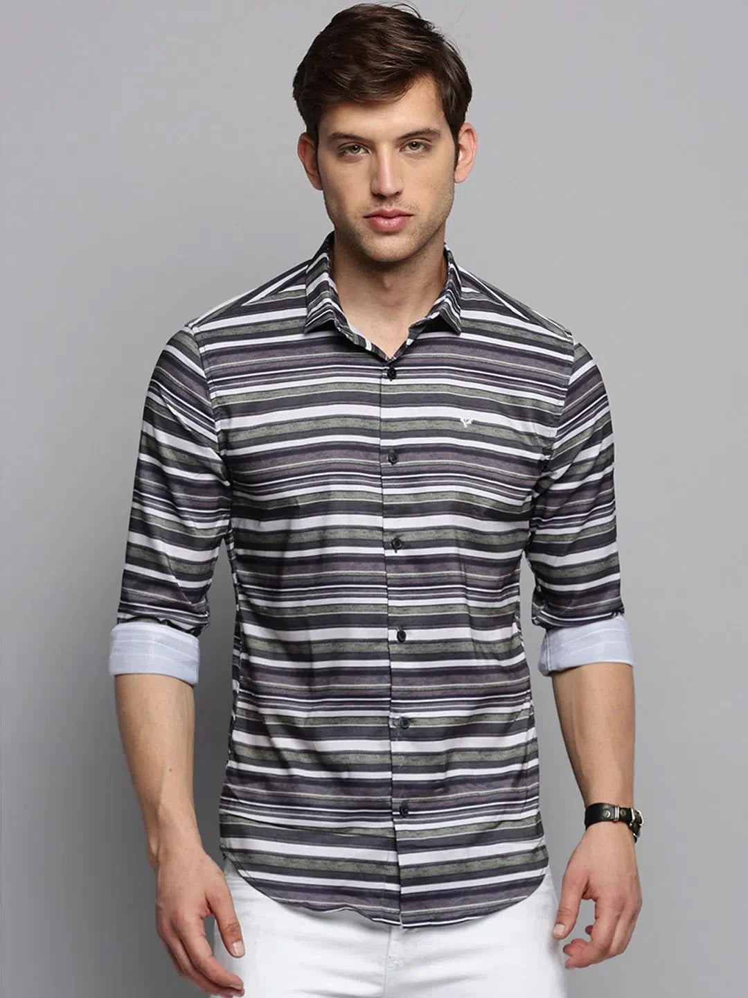 Green Striped Mens Shirt - Cotton Casual Shirt | DesiQlo