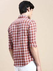 Men Rust Checked Casual Shirt-ALBACHECKS-72-Rust