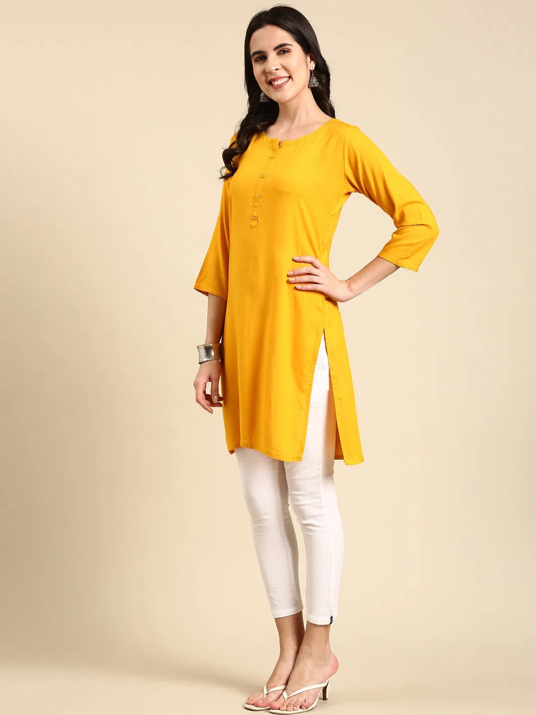 Yellow Solid Kurti - Women's Indian Kurta Ladies Tunic Top