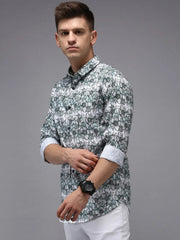 Men White Printed Casual Shirt-KELVENPRINT-1400-White