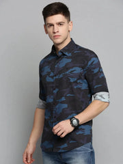 Men Navy Printed Casual Shirt-CARLOSPRINT-3230-Navyblue