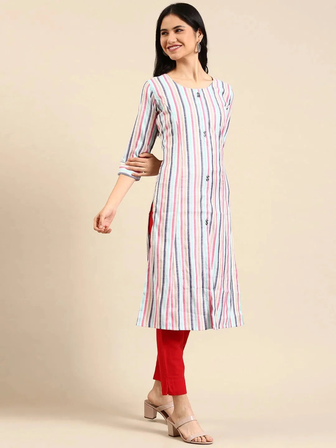 Striped Straight Kurta for Women | Stylish Indian Kurtis Shop