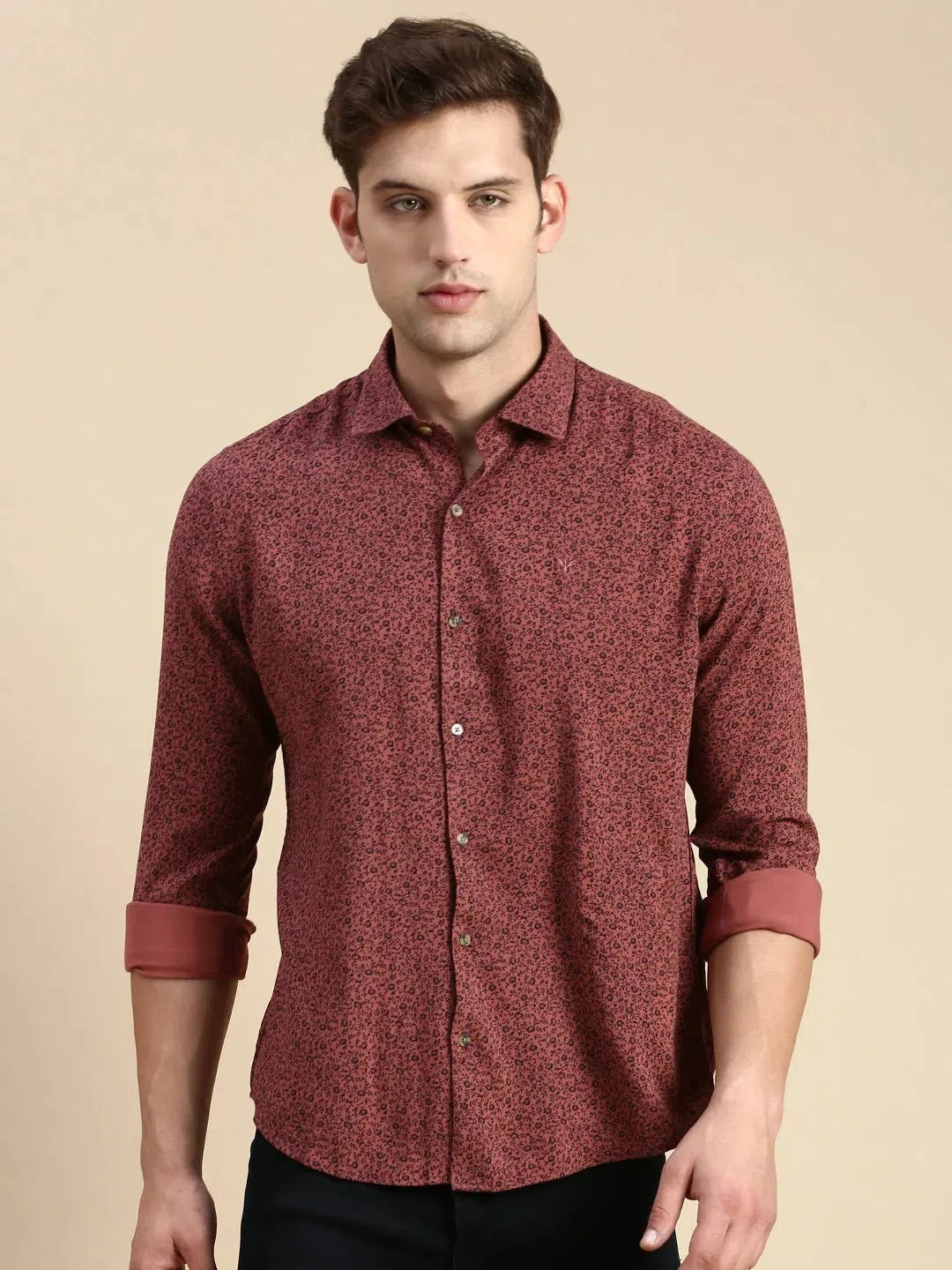 Men's Mauve Printed Cotton Shirt | Casual Shirts - DesiQlo