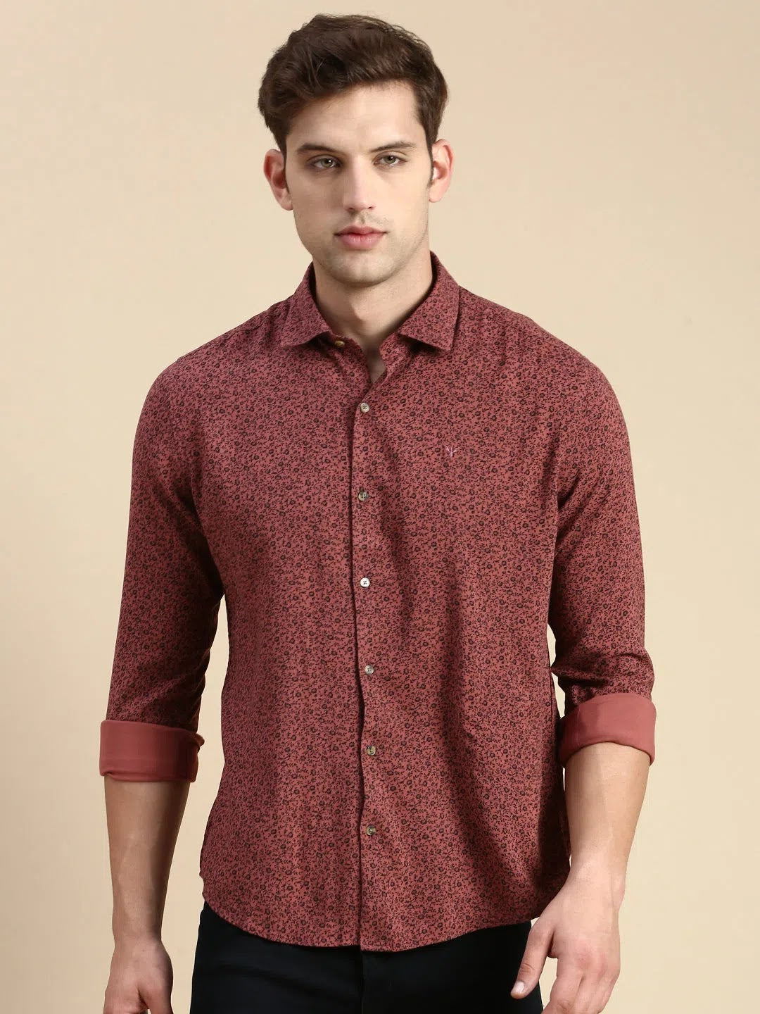 Men's Mauve Printed Cotton Shirt | Casual Shirts - DesiQlo