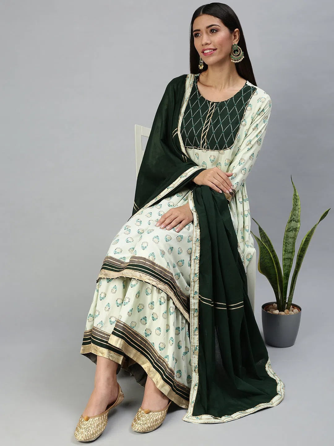 Green Printed Cotton Kurta Sets for Women | Indian Kurta Sets