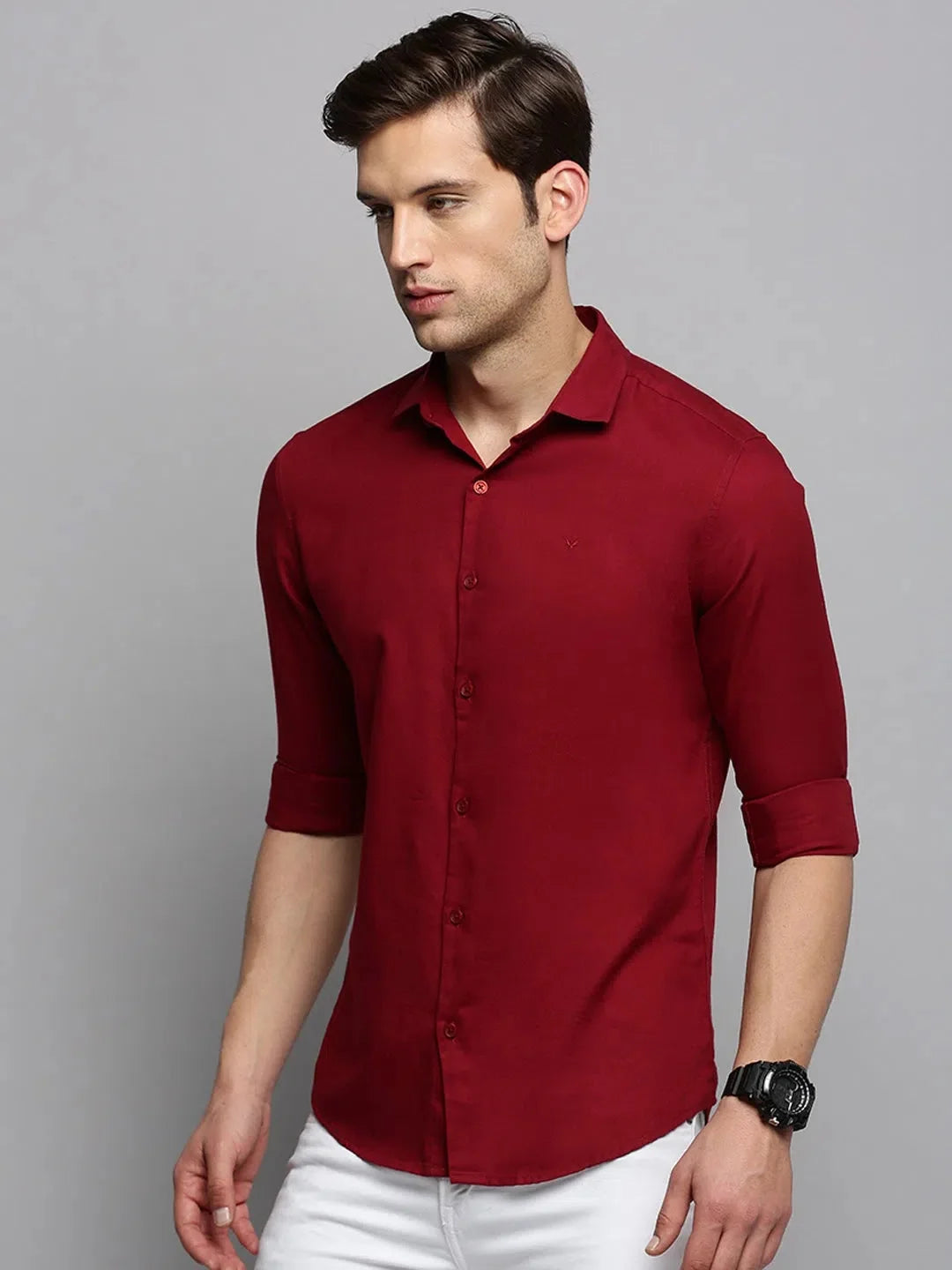 Maroon Solid Cotton Mens Shirt | DesiQlo Casual Comfort