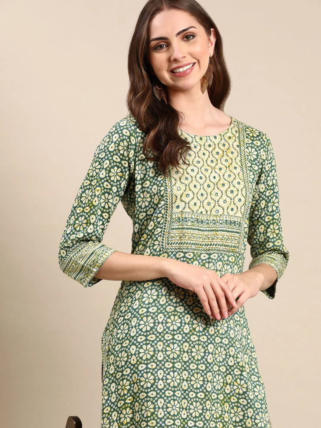 Green Printed Cotton Kurta: Shop Women's Indian Kurtis Online