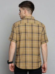 Men Beige Checked Casual Shirt-MAYACHECKS-4400-Khaki