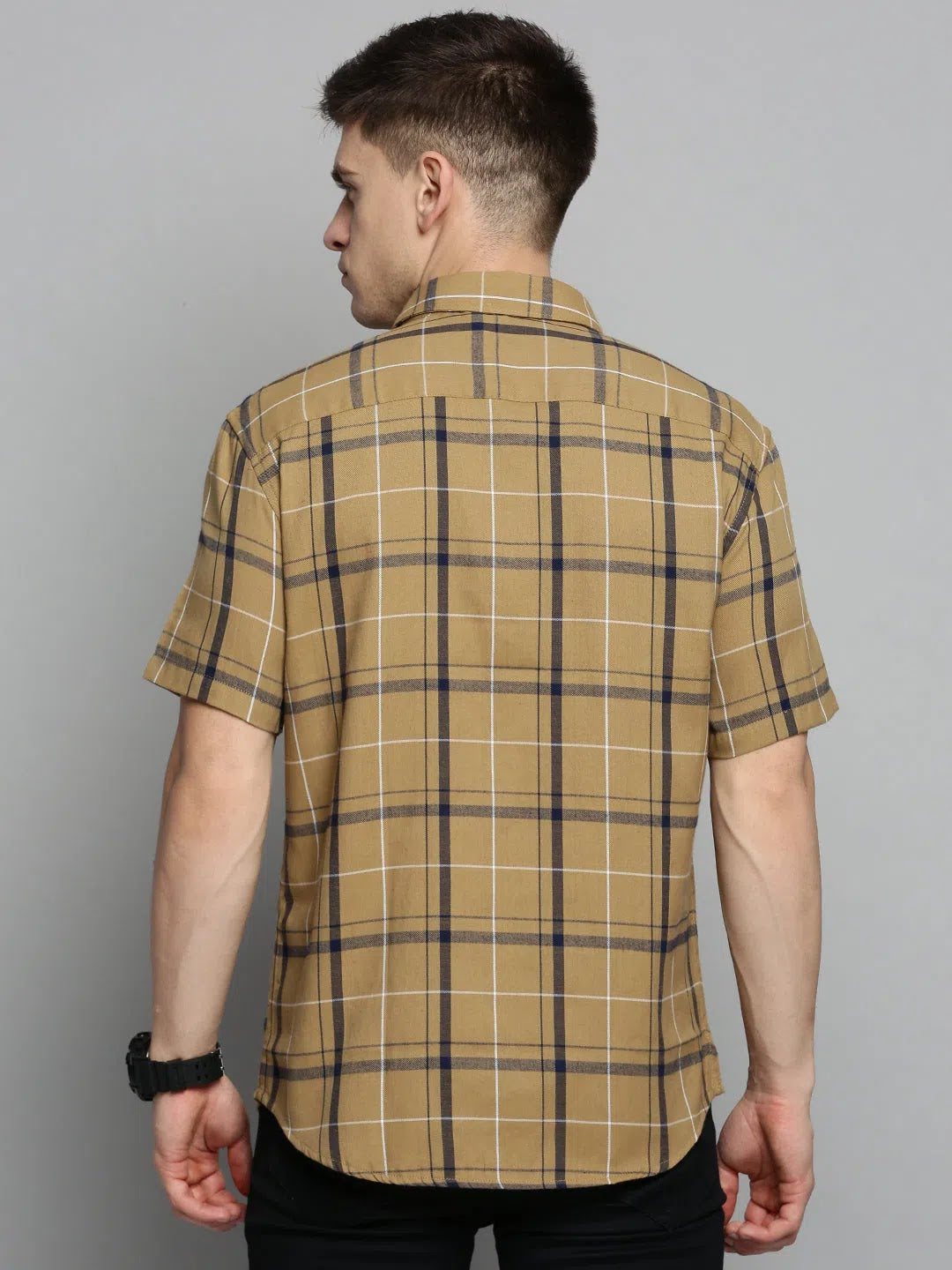 Men's Beige Checkered Shirt - Cotton Mens Shirt DesiQlo