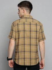Men Beige Checked Casual Shirt-MAYACHECKS-4400-Khaki
