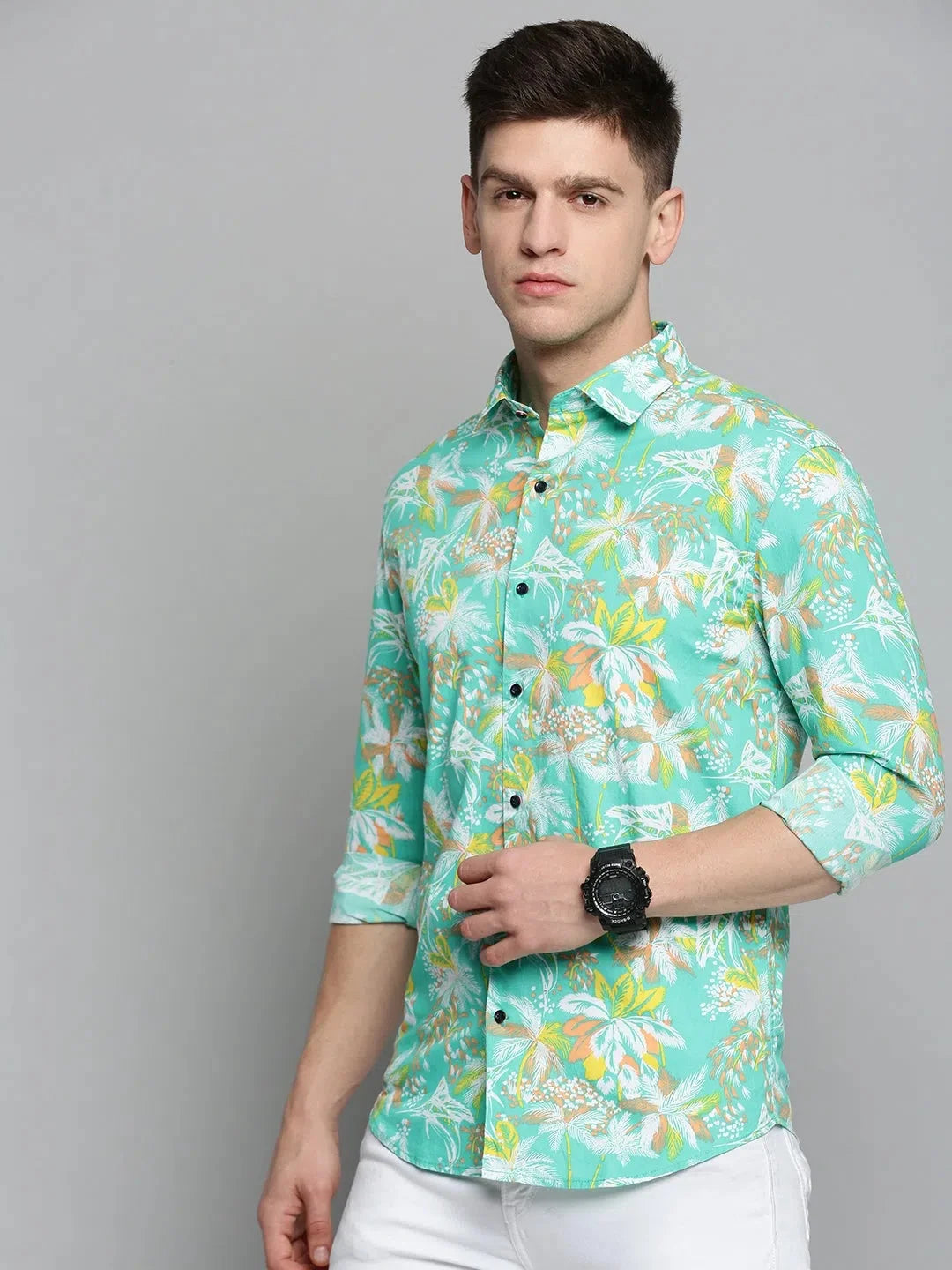 Men's Green Printed Cotton Shirt | Unique Casual Style