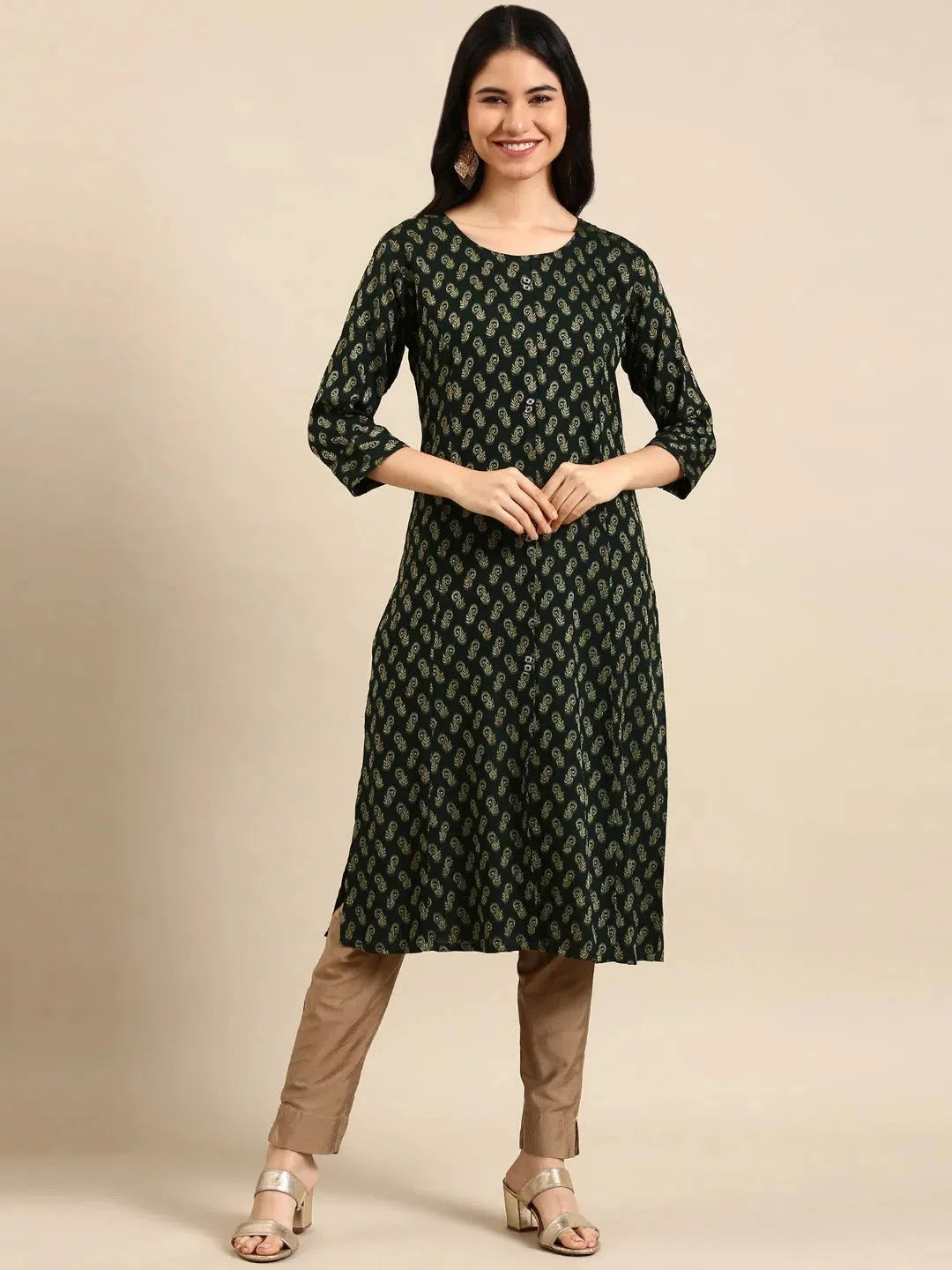 Green Cotton Kurta for Women - Solid Indian Kurta Designs