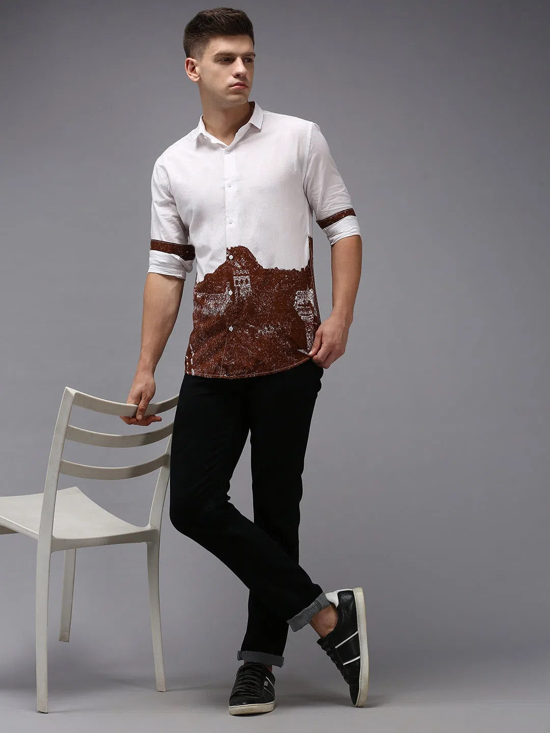Men White Printed Cotton Shirt | Casual Mens Shirt