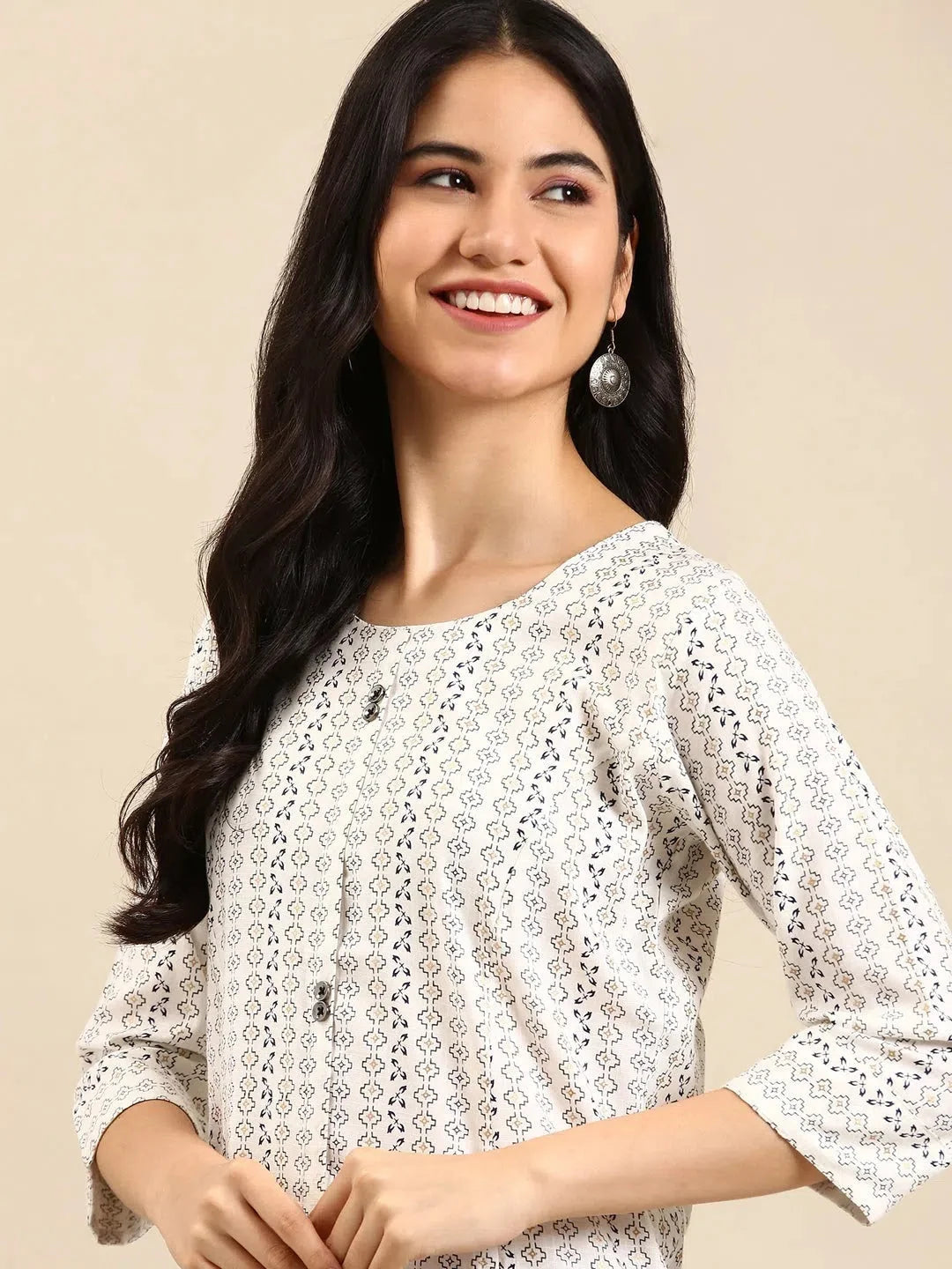 White Printed Straight Kurta | Women's Cotton Short Kurti