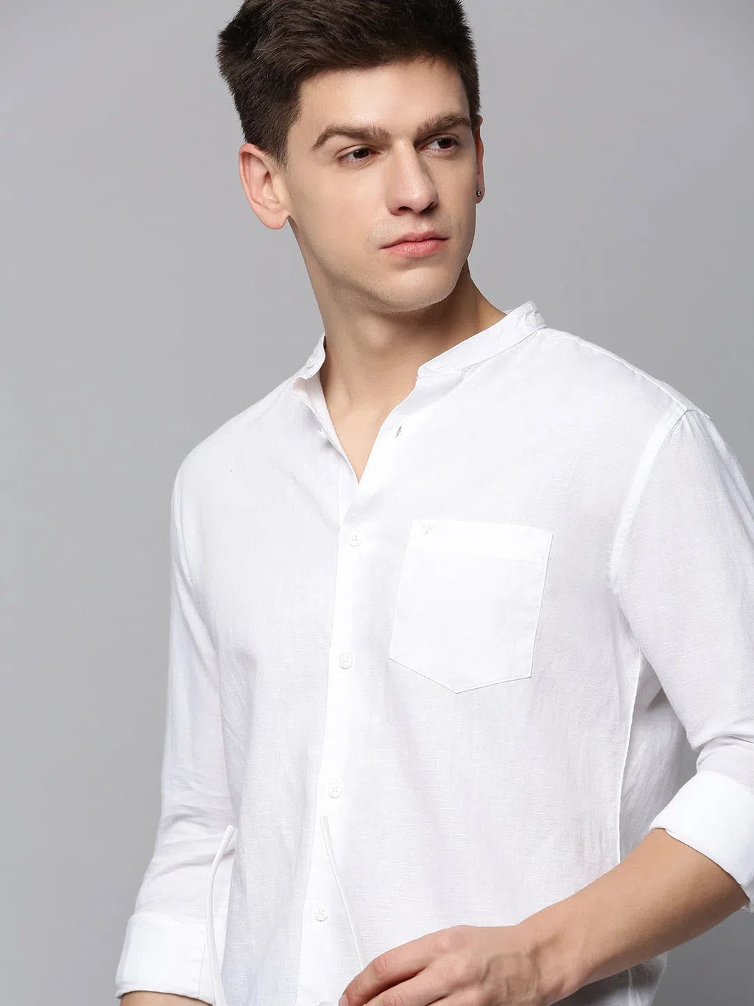 Men White Solid Casual Shirt-JISHALINEN-3074-White