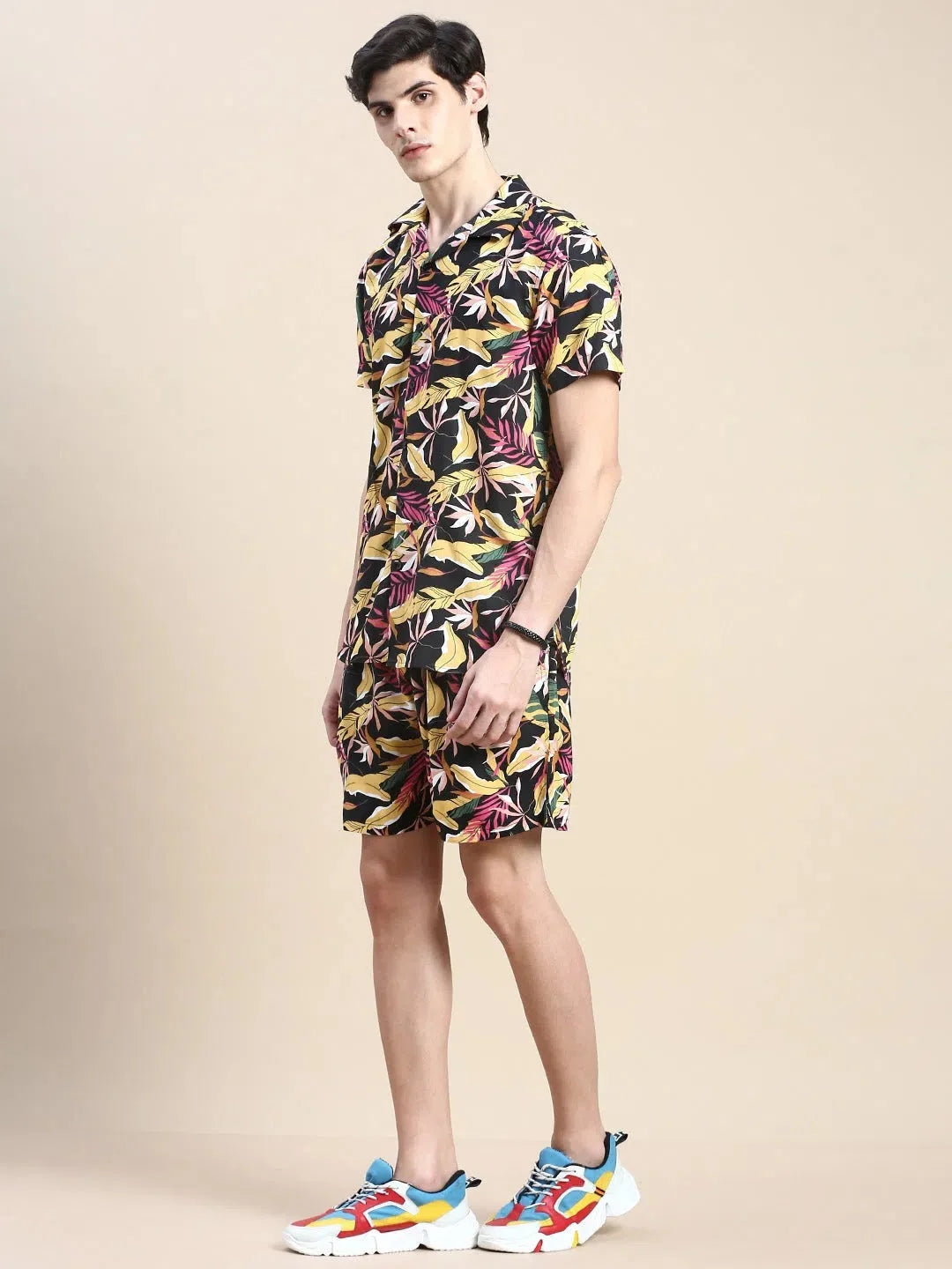 Black Printed Mens Co Ord Sets - Casual Two Piece Sets for Men