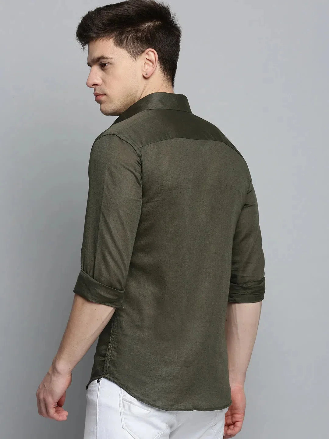 Olive Green Mens Shirt | Solid Cotton Casual Shirt DesiQlo