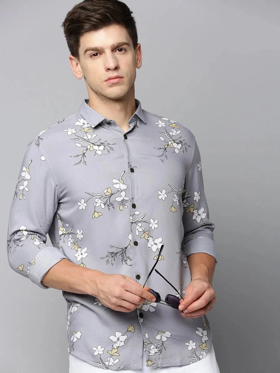 Grey Printed Mens Shirt - Casual Style | DesiQlo Fashion