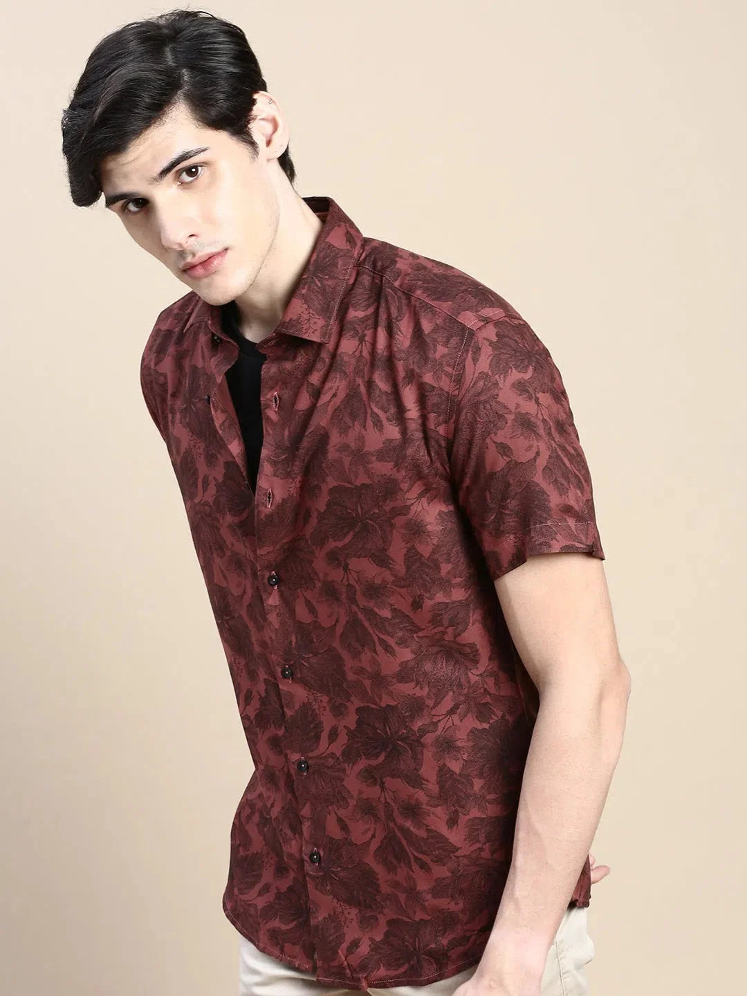 Rust Floral Mens Shirt - Cotton Printed Shirt | DesiQlo