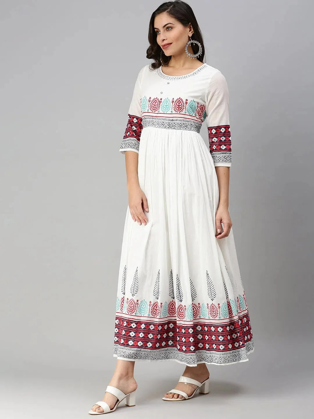 White Printed Anarkali Kurti for Women | DesiQlo